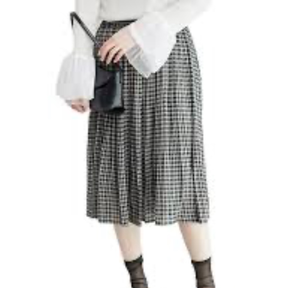 Vintage Modest Pleated Midi Skirt Black/White Midi Skirt Size 27-30 Houndstooth